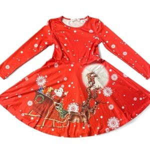 Festive Red Christmas Dress with Santa and Reindeer-YOUTH 2XL(14/16)
